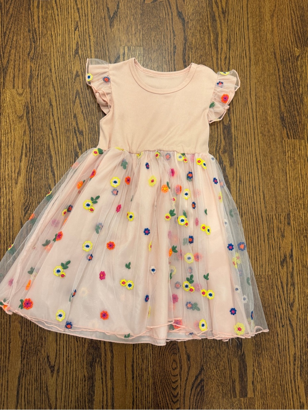 Girls Pink Floral Tulle Party Dress
